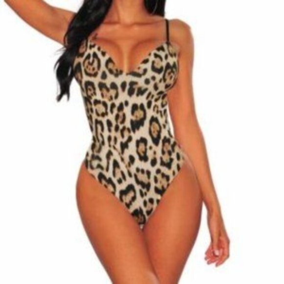 Boutique Leopard Print Sexy Open Back Body Suit Top - Picture 1 of 4